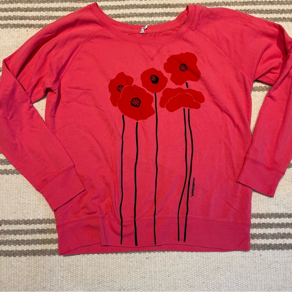 Marushka Red Poppy Hot Pink Sweatshirt.  Size xl